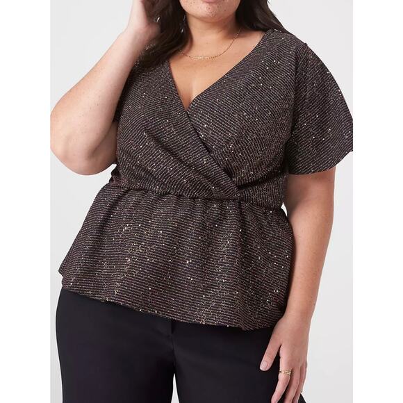 Lane Bryant Womens Classic Flutter Sleeve Peplum Top Size 26/28  Metallic Copper - Picture 2 of 7